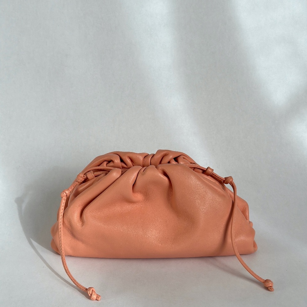 Bottega Veneta Mini The Pouch Leather Clutch Crossbody in Peach Color Size Small
